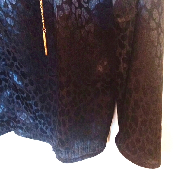 Micheal Kors Animal Print Ruffled Collar Blouse with Goldtone Chains - Picture 6 of 11